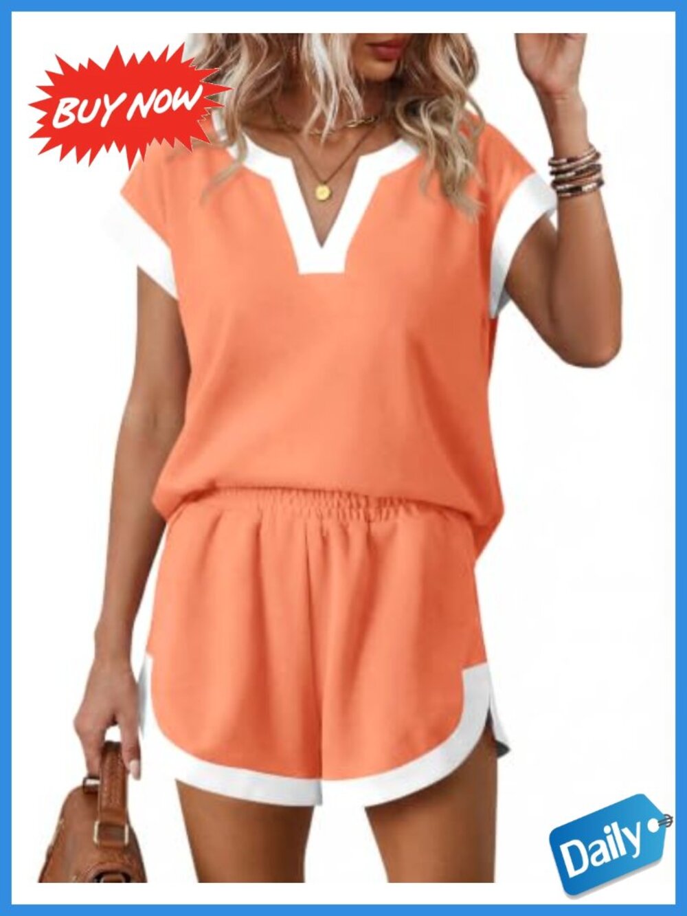 Women's 2 Piece Short Set V Neck Tee Pocket Shorts Lounge Set